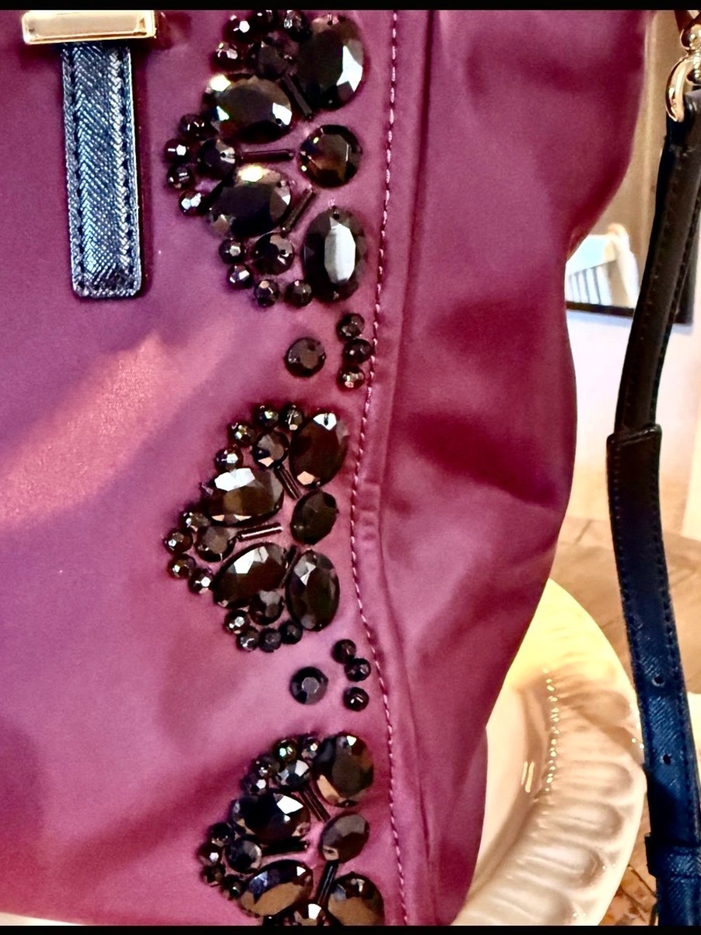 Kate Spade New York Wilson Road Embellished Alyse Bag Purse Plum Black - EUC - Picture 14 of 16